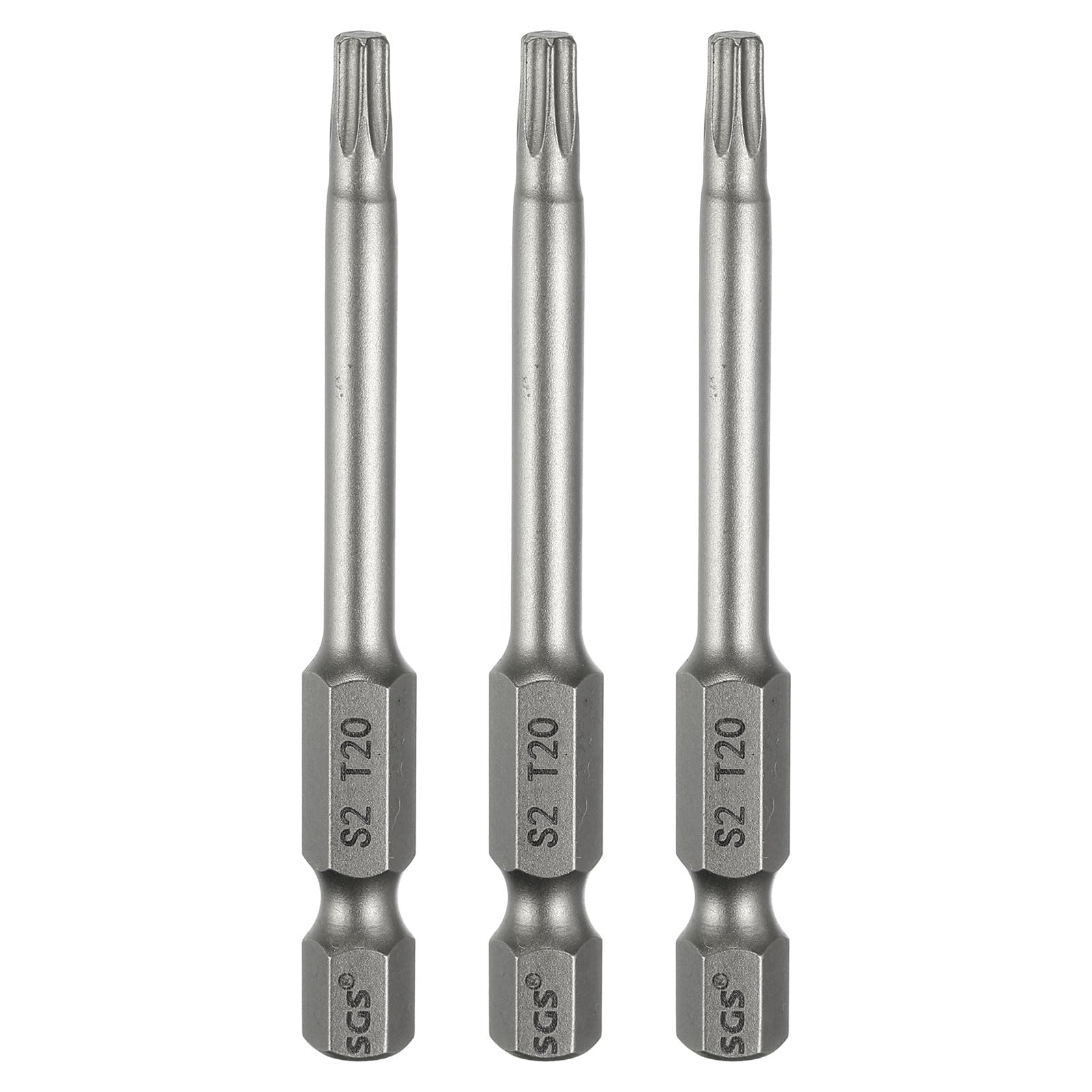 sourcing map 3pcs T20 Torx Head Screwdriver Bit 1/4" Hex Shank 2.6" (65mm) Long Magnetic No Hole Tip Tamper Proof 6 Point Star Screw Driver Drill Bits S2 Steel Industrial Power Screwdrivers