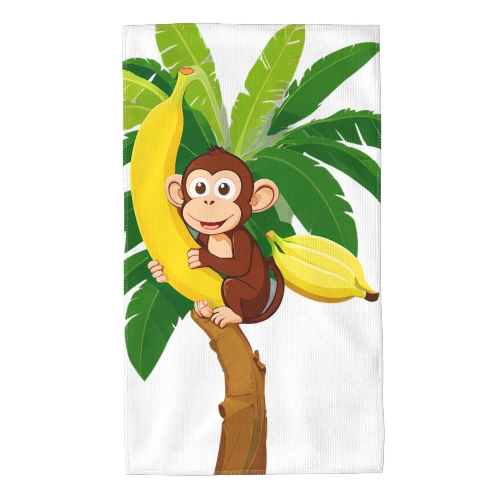 Acbnsll White Monkey On Banana Tree Printed Towel Towels 27.5X16in Skin-Friendly Absorbent Fluffy And Soft For Bathroom, Beach, Outdoors