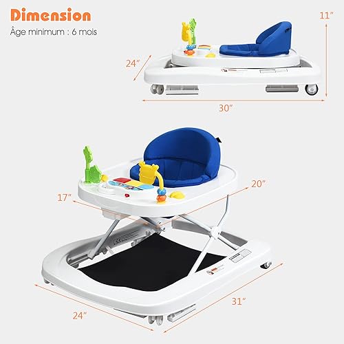 Miniatura 7 de INFANS Caminador plegable para bebé 3 en 1 caminador para niños pequeños asiento de aprendizaje caminar atrás música altura ajustable asiento