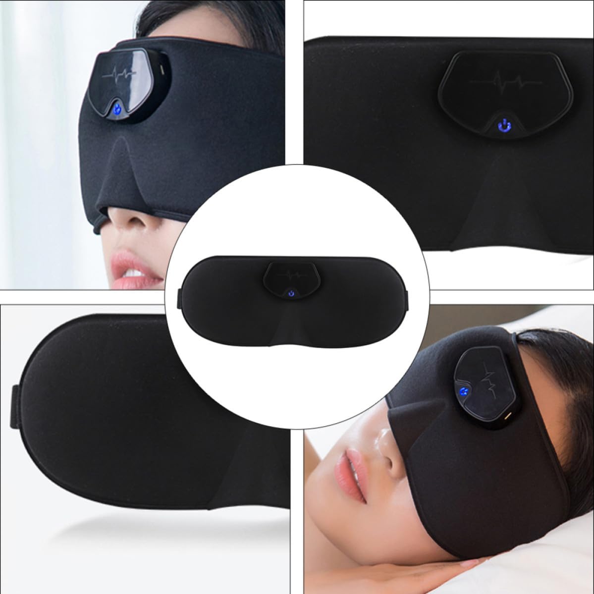 Hemobllo Appareil de Sommeil Électrique sans Fil Noir Stimulation par Impulsions pour Inhiber Fatigue et Inconfort, Masseur de Tête Portable Bandeau en Dacron pour Relaxation
