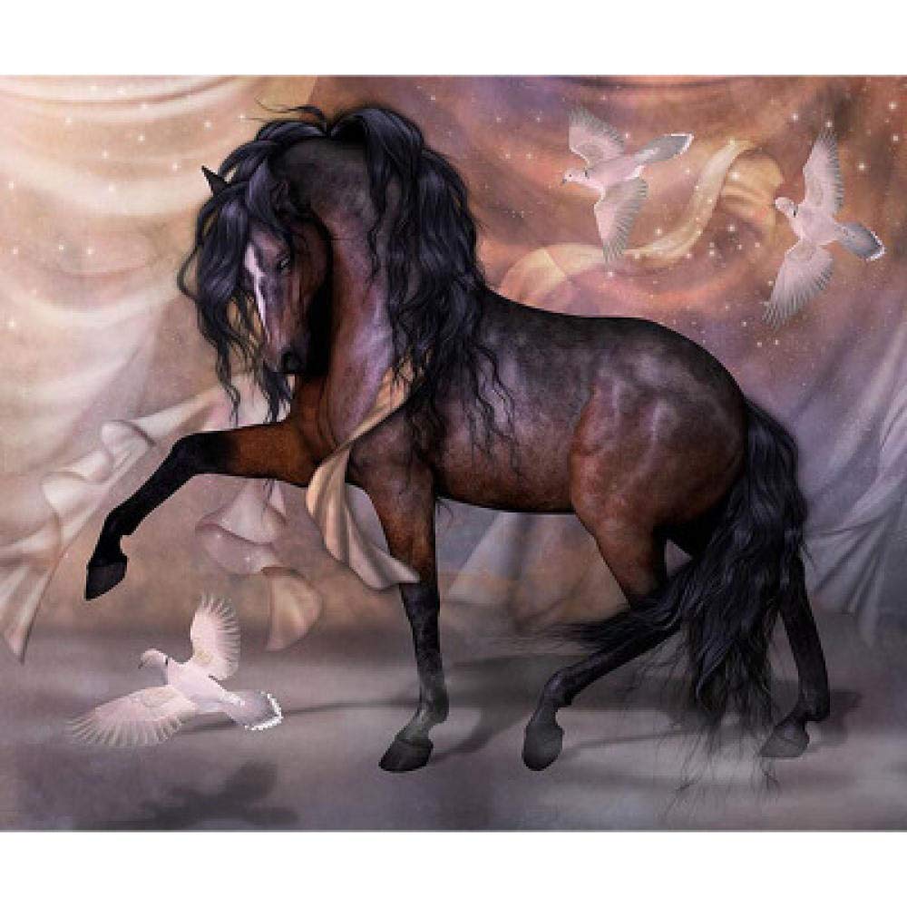 Peinture diamant de prestige cheval noir style romain strass en résine