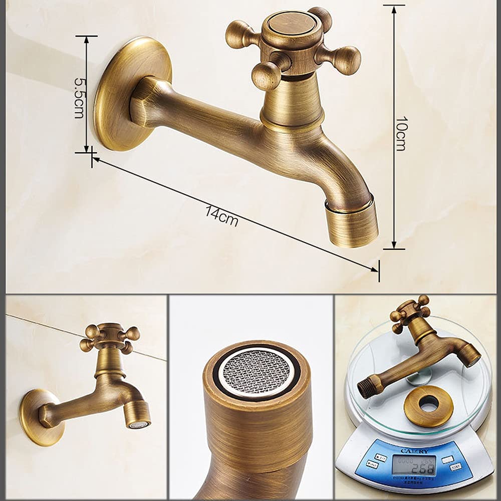 QHQQXN Grifo Antiguo Europeo para Lavadora, Grifo para Piscina con fregona fría, Grifo para Lavadora de Doble Uso, Grifo G1/2 de Apertura rápida, para bañera, jardín (tamaño: Grifo Corto para
