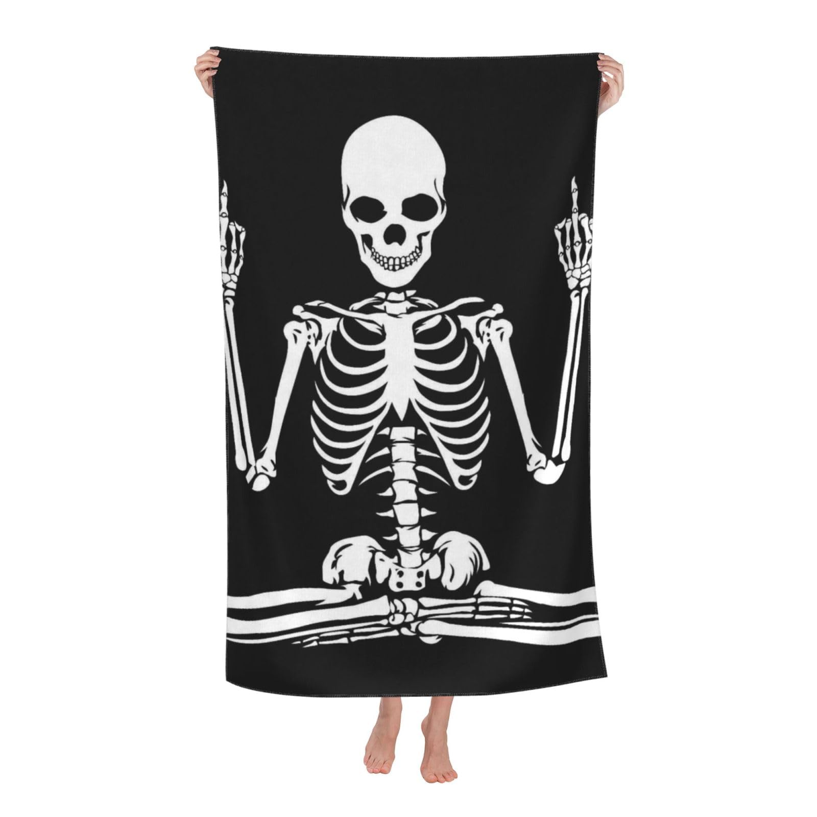 LSRCPD Beach Towel Sitting Skeleton Shows The Middle Finger Microfiber Beach Towels Blanket Oversized Tropical Big Extra Large XL Pool Towels Quick Dry Sandproof for Women Girls Kids
