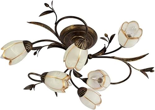 Lámpara Antique Lámpara de techo con forma de flor retro americana, lámpara de techo semi empotrada E14*60W estilo campestre negro marrón pantallas