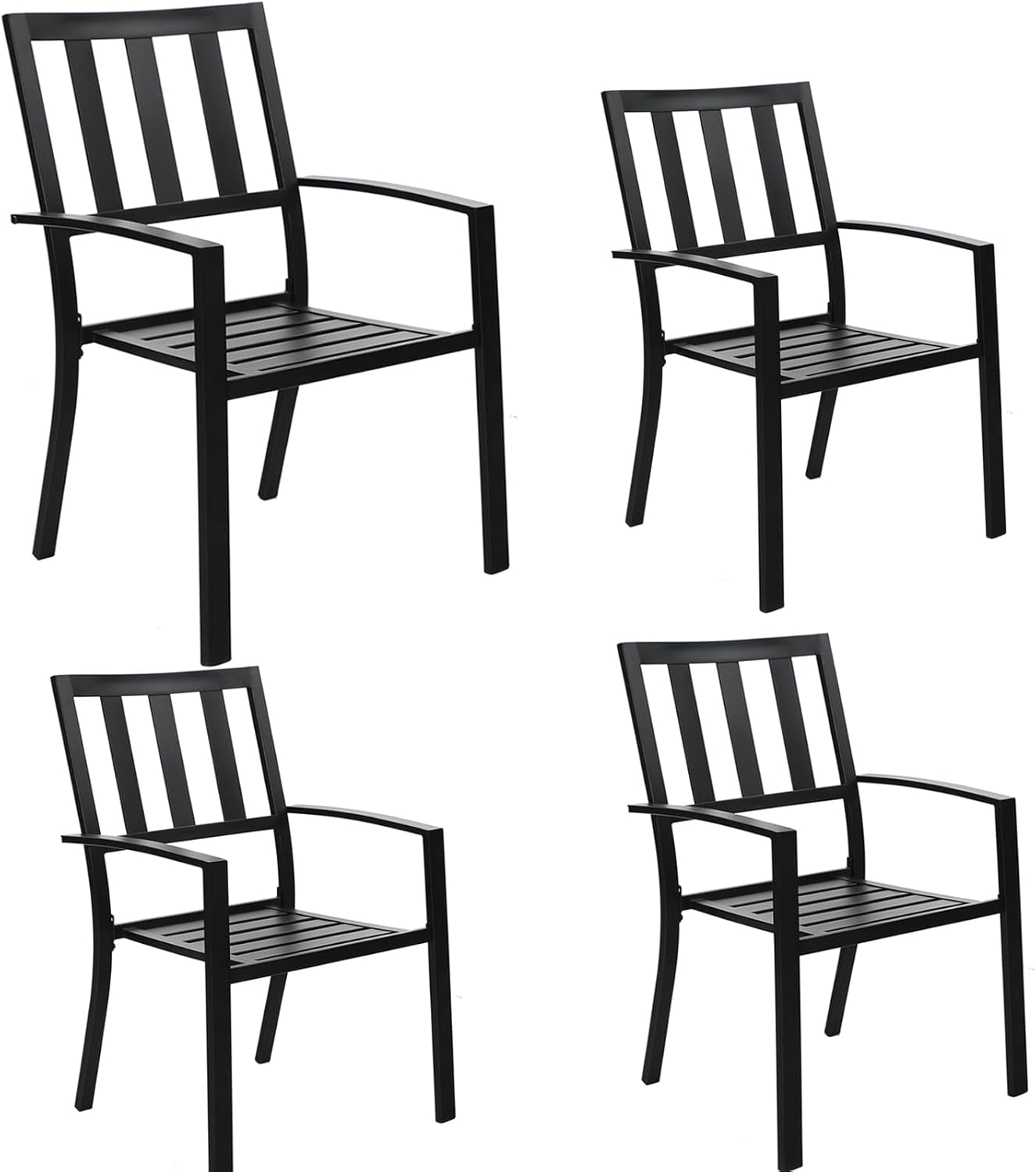 MFSTUDIO Outdoor Dining Chairs Set of 4, Metal Patio Chairs for Deck Bistro Porch Lawn, Black Wrought Iron Stackable Patio Dining Chairs