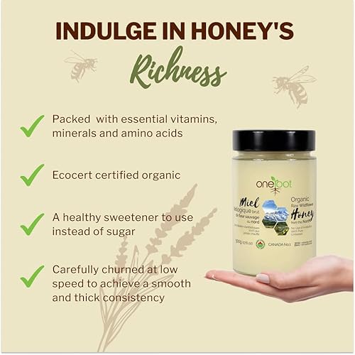 Miniatura 5 de ONEROOT Miel orgánica certificada flor silvestre cruda canadiense 1764oz