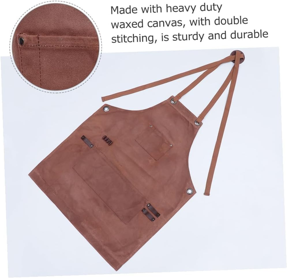 BESPORTBLE Woodworking Apron with Tool Pockets Waxed Canvas Work Apron for Men Comfortable Cross Back Design for Carpenters Gardeners and Enthusiasts