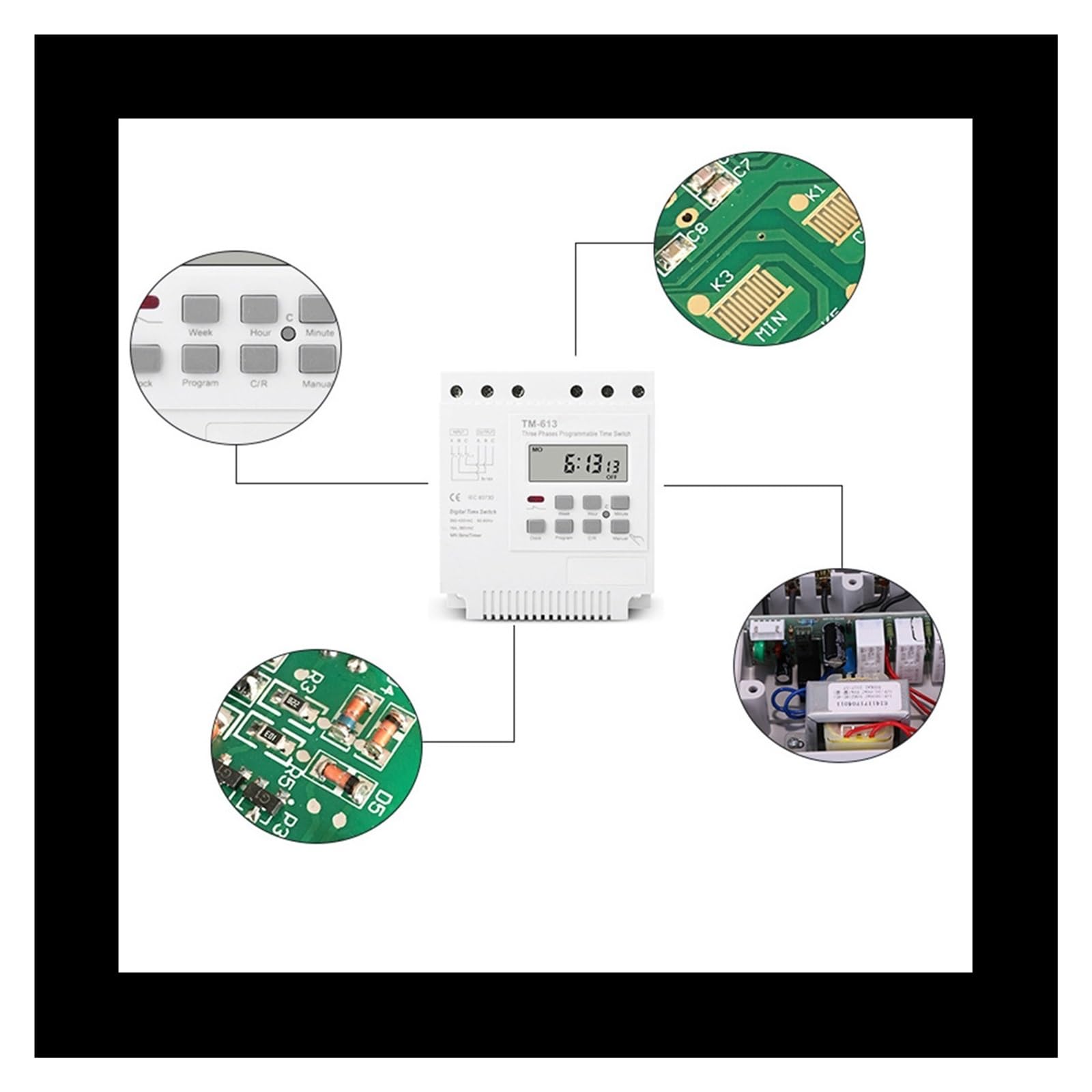 RWRAPS Interruptor Temporizador programable Interruptor programable con Temporizador trifásico 380V 415V con retroiluminación