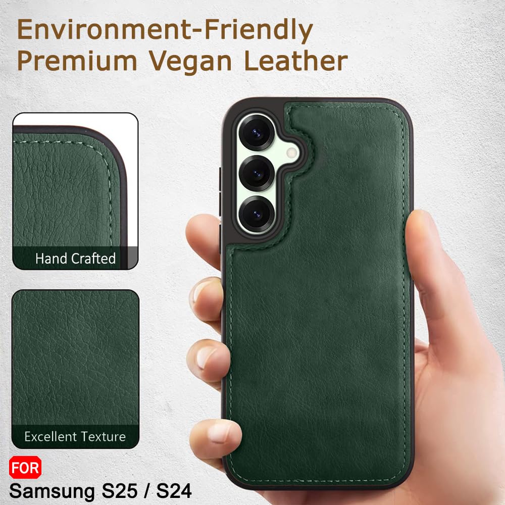 TheGiftKart Genuine Leather Finish Back Cover Case for Samsung Galaxy S25 / S24 5G | Raised Edges for Camera & Screen Protection | Stunning Minimalist Design Back Case Cover (Black Sides, Green) — Amazon image 3