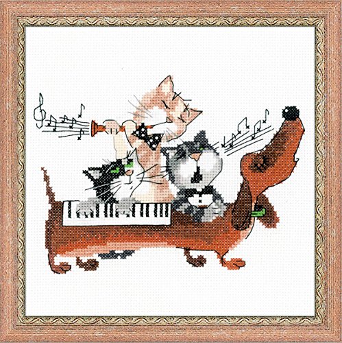 Image of RIOLIS - Dachshund Blues 1495, Dogs Cross Stitch Kits 7,87 inch x7,87, Counted Cross Stitch Kits, Counted Cross Stitch Kits for Beginners & Advanced, Cross Stitching Kits for Adults, Dog Embroidery Kit