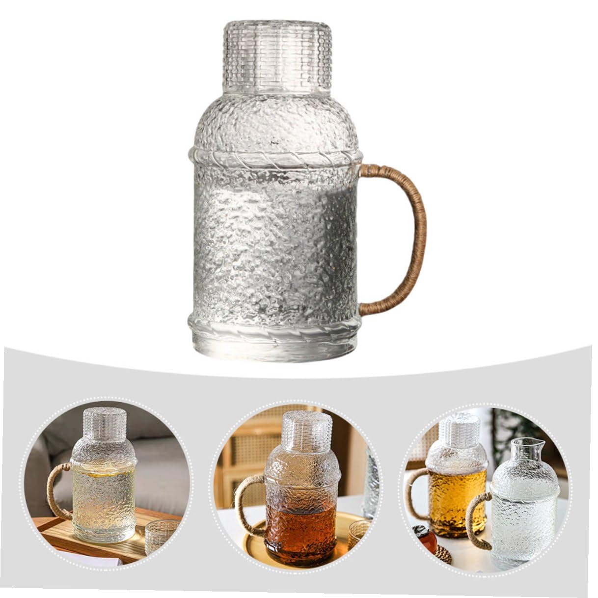 Jarra de Vidrio para Agua Fría de 2l Resistente a Roturas Tapa Antideslizante Adecuado para Fiestas Entretener Invitados en Casa