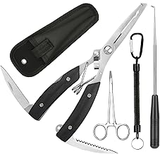 Annyswit 3 Pcs Portable Fishing Pliers Set with Lanyard & Curved Forceps & Removal Tool & Case Tools Multi Function Fishing Pliers Hook Remover Line Cutter