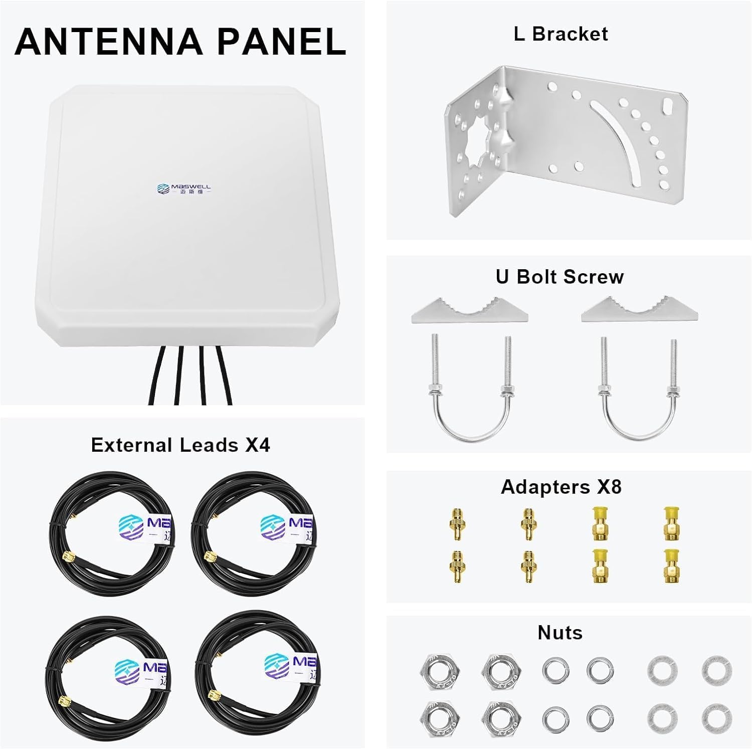Maswell 4MIMO_Ultra: 4G LTE 5G Panel Antenna, 10dBi High Gain 4X4 MIMO External Antenna, 600-8000MHz for 4G/5G Routers & Gateways for T-Mobile Home Internet, Verizon, AT&T, WiFi 7 Ready (Complete Kit)