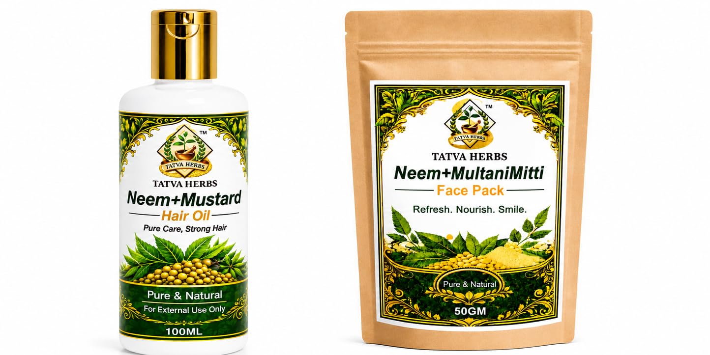Complete Skin & Hair Care Combo | Neem + Multani Mitti Face Pack 50g + Neem Mustard Hair Oil 100ml | Natural Herbal Care Kit | Deep Cleansing Face Pack & Nourishing Hair Oil-image-48