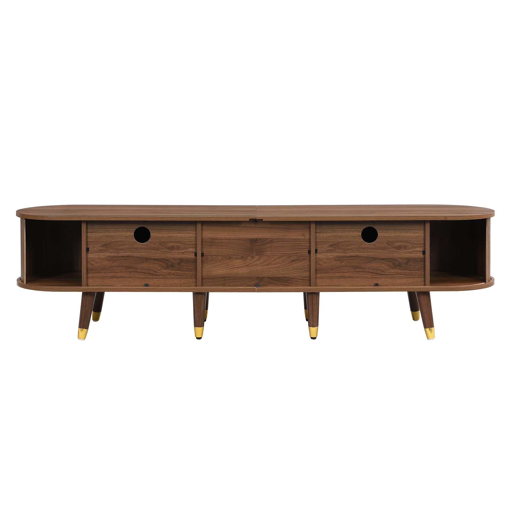 Merax Meuble TV 175 x 38 x 45 cm, style maison de campagne, avec porte coulissante en rotin, aspect noyer, beaucoup d'espace de rangement, compartiments ouverts, tiroirs et armoire, détails dorés