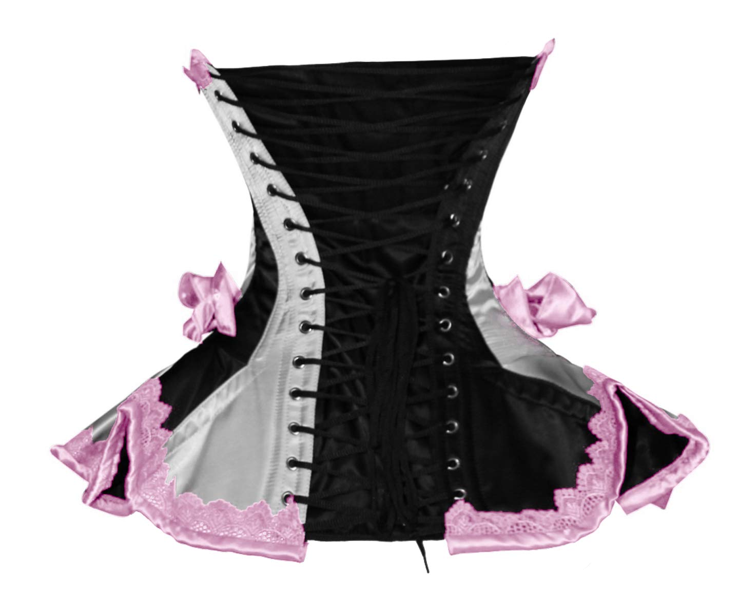 luvsecretlingerie Heavy Duty 22 Double Steel Boned Waist Training Satin Underbust Shaper Corset Frills Style #8408: Large Pink