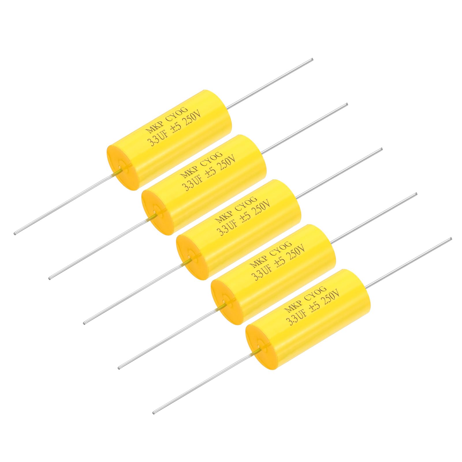 PATIKIL 3.3uF 250 V Frequency Divider Capacitor, 5 Pcs Axial Audio Speaker Crossover Step-less Film Capacitor MKP Capacitor for Audio Equipment Appliances, Yellow