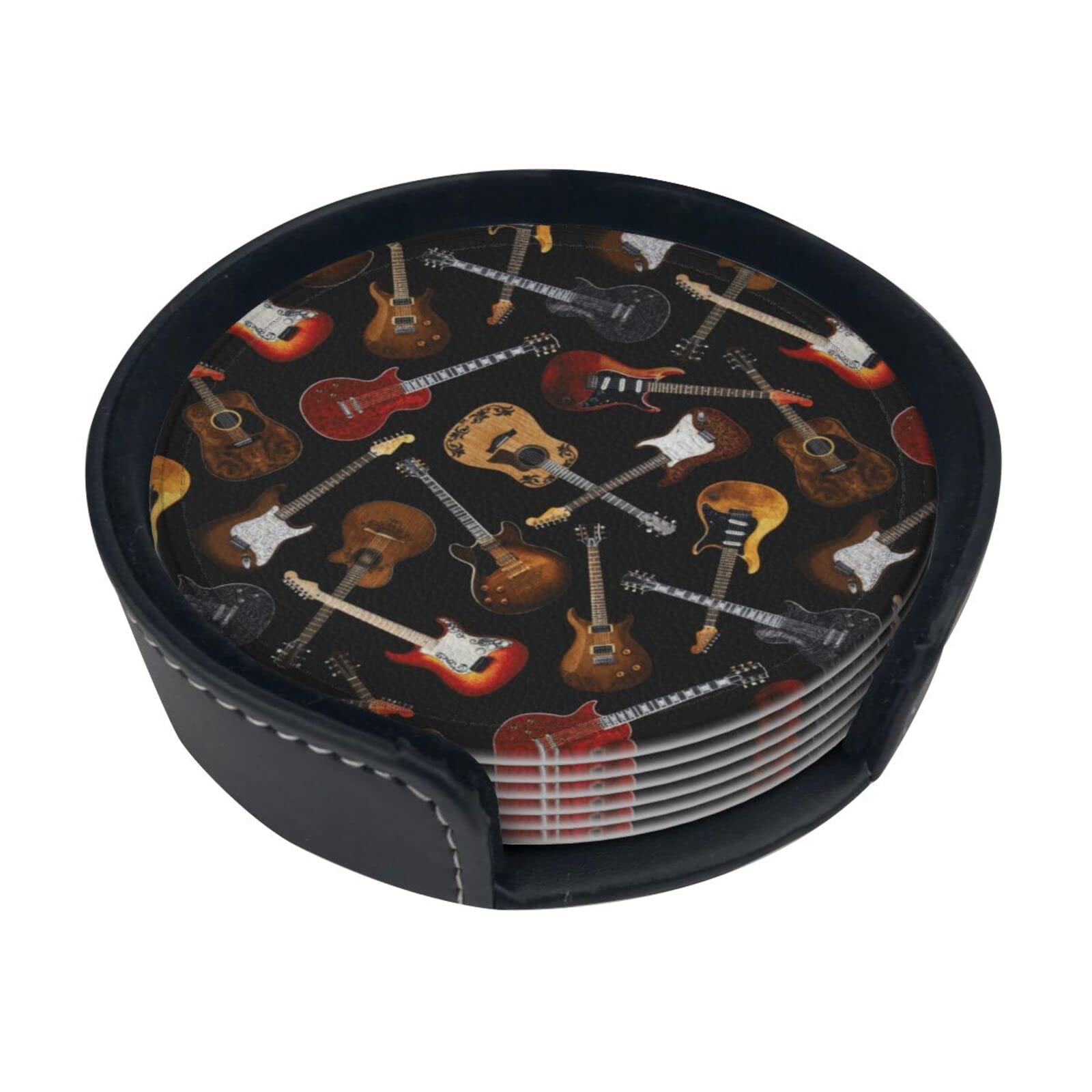 Coasters Set Of 6 Guitars Print Leather Coasters For Drinks,Home Décor And Housewarming Gift