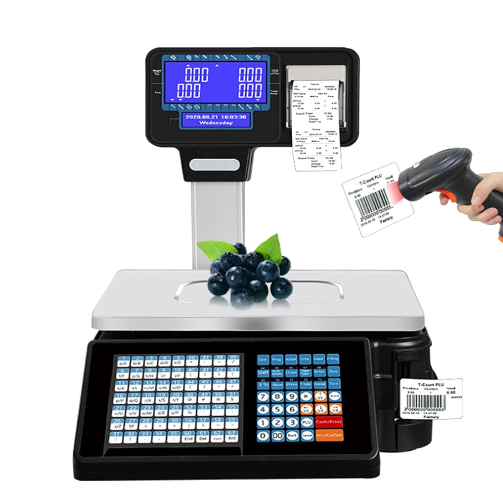 MYUYEE Commercial Label Printing Scale,Lcd Double-Sided Display Price Scale,Commercial Scale For Supermarket Weighing,Weighing 30Kg/66Lb (B)