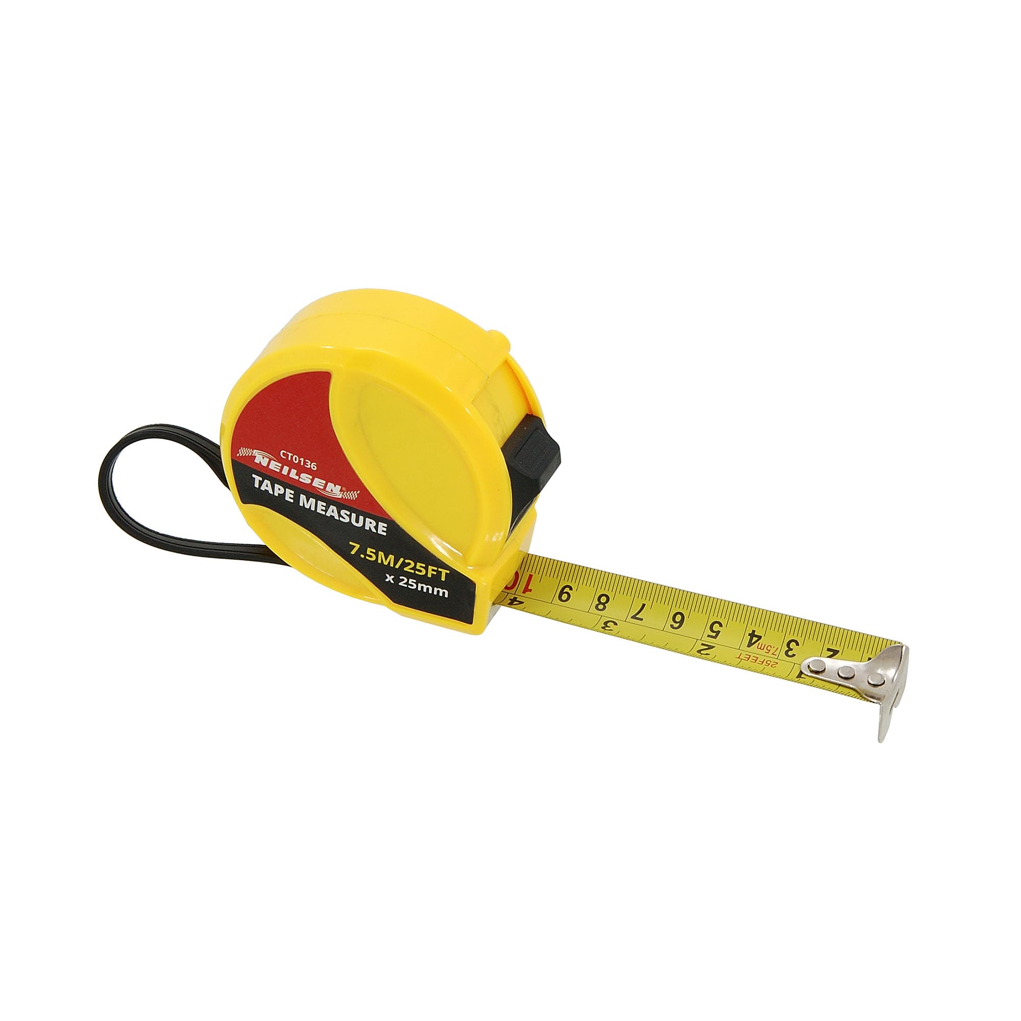Neilsen CT0136-7.5M / 25ft Tape Measure with 25mm Blade | Dual Scale | ABS Case with Belt Clip | Easy Lock | Ideal for Measuring Tasks