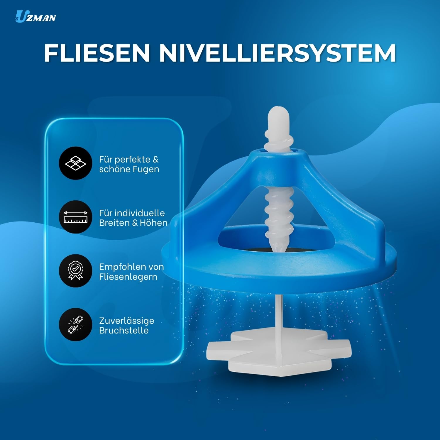 Uzman Sistema di livellamento delle piastrelle, larghezza delle fughe da 1 a 3 mm, cunei per una perfetta immagine delle fughe (1,5 mm – 400 linguette + 200 cappe)