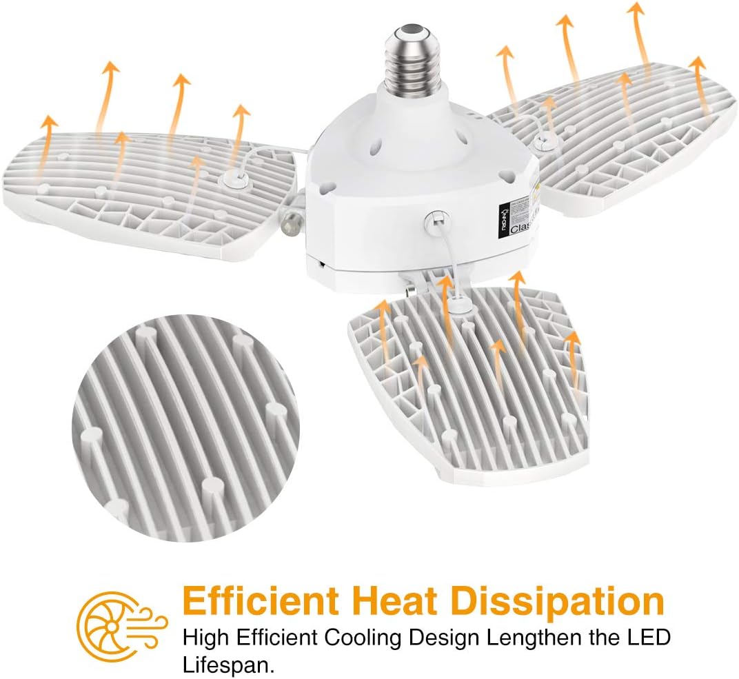 Exсluѕіvе Onforu 100W LED Garage Light, 11000LM Deformable Led Garage Ceiling Lights, E26 Screw in Triple LED Light for Garage with Three Leaf, 5000K Daylight, for Basement, Workshop, Warehouse