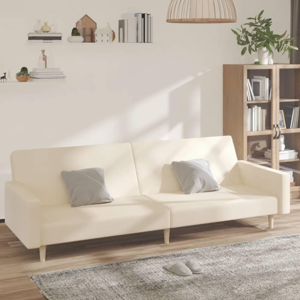 Sofá cama de 2 plazas de tela crema con espacio de almacenamiento y respaldo, 220 x 84,5 x 69 cm, cojín cómodo, adecuado para salón, habitación de invitados, apartamentos pequeños, salón