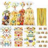 100 Pieces Back to School Party Cellophane Bags Clear Cello Candy Bags School Party Cookie Treat Bags with 100 Pieces Twist Ties for Back to School Party Favors Supplies