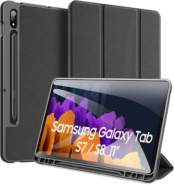Case for Samsung Galaxy Tab S8 (SM-X700 / X706) / S7 11 inch (T870 / T875), DUX DUCIS Thin Smart Leather Cover Case with Pencil Holder & Auto Wake Up/Sleep for Galaxy S8 / S7 11" Tablet, Black