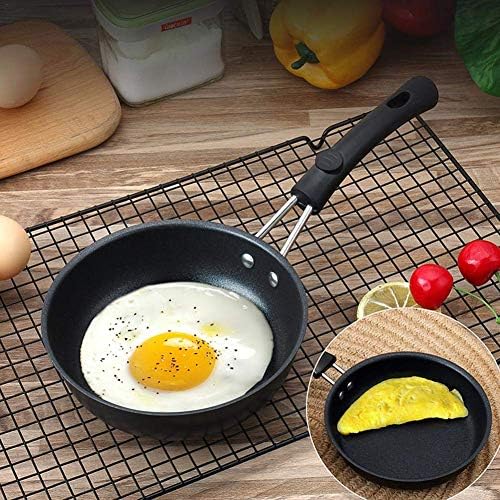 Portable Mini Non-Stick Frying Pan-Iron Coating Round Frying Pan-Perfect for Frying Egg Omelette-Household Small Kitchen Cooker Black 12CM