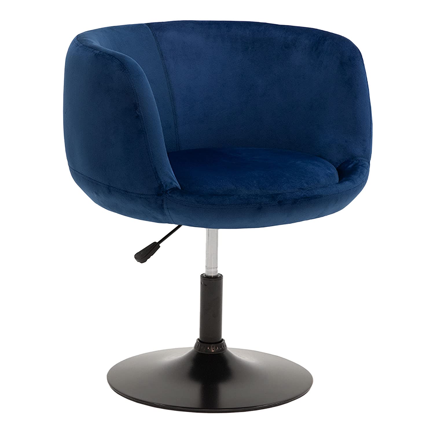 Happy Garden Taburete de Bar Nolan en Terciopelo Azul. Taburete de Bar de Estilo Moderno, con rotación de 360° y Altura Regulable. Taburete de Cocina con Respaldo, reposabrazos y pie metálico.