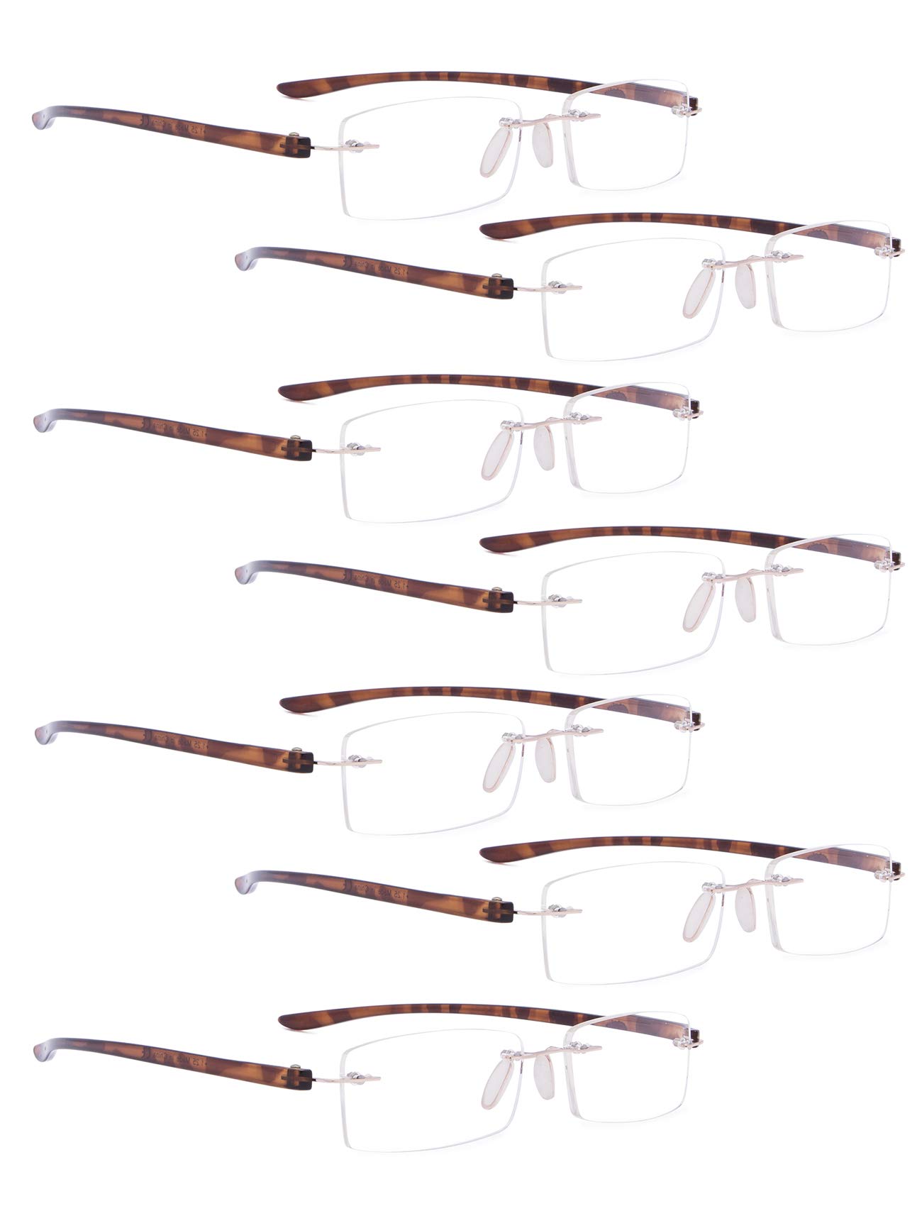 LUR READING GLASSES 7 pack Small Lens Rimless Readers (Tortoise Arm)