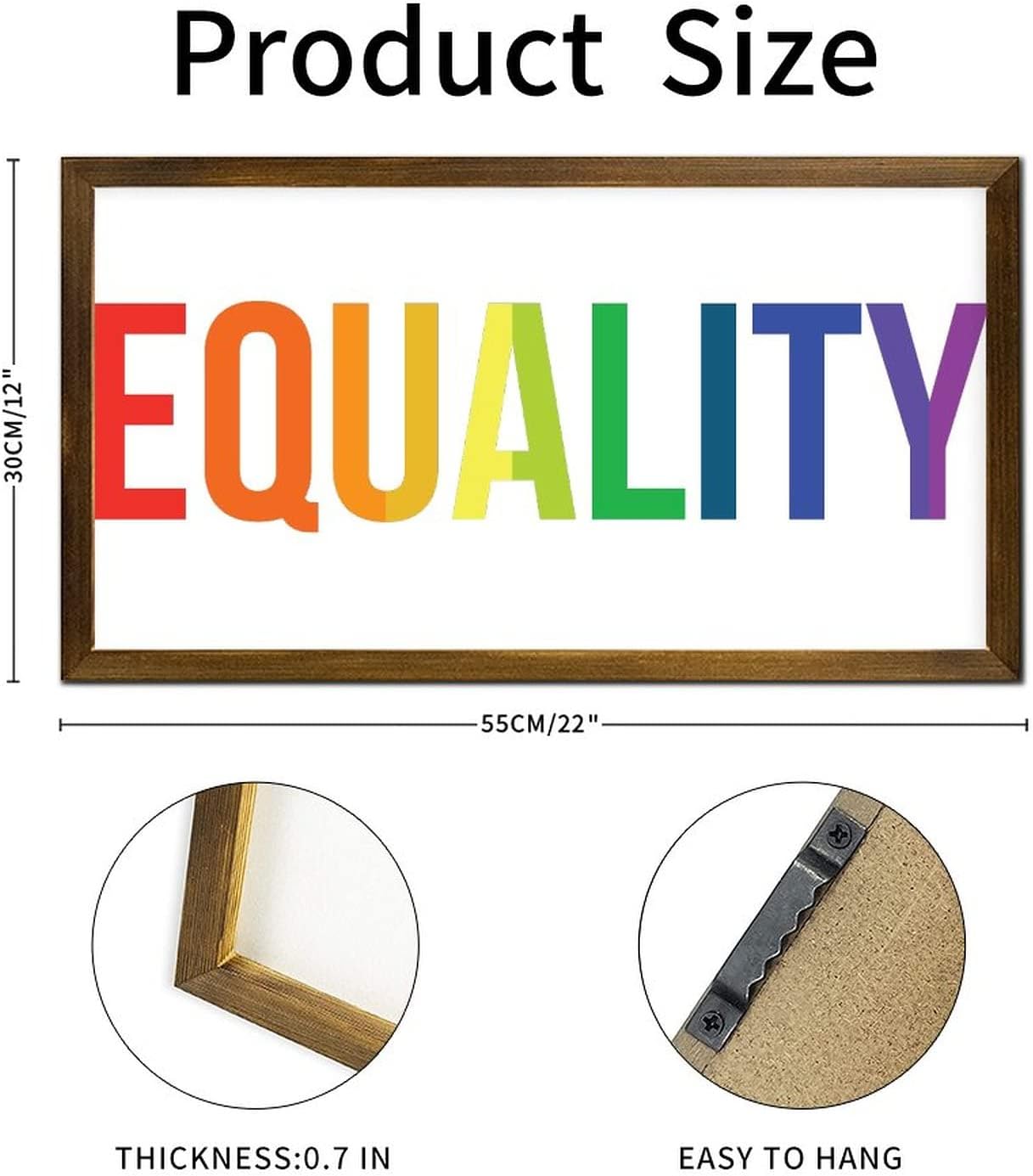 LGBT Pride Wood Framed Signs Equality Rainbow Positive Wall Plaque Farmhouse Pride Love Wall Decor Farmhouse Rustic Wooden for Queer Gay Lesbian Latino 12x22 in