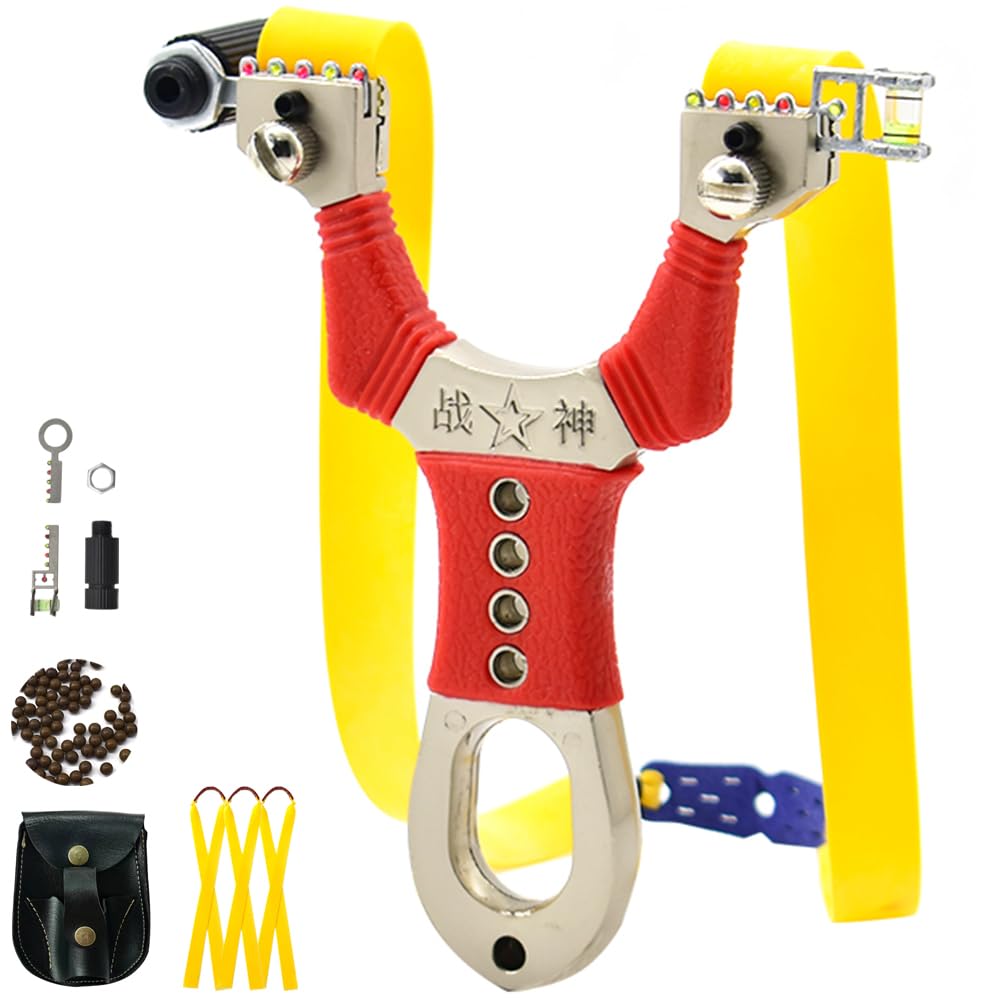 Piaoyu Alloy Laser Slingshots for Adults with Slingshot Bands, Hunting Slingshot Resortera Catapult, Attachable Anti-Slip Wrist Strap (Package2)