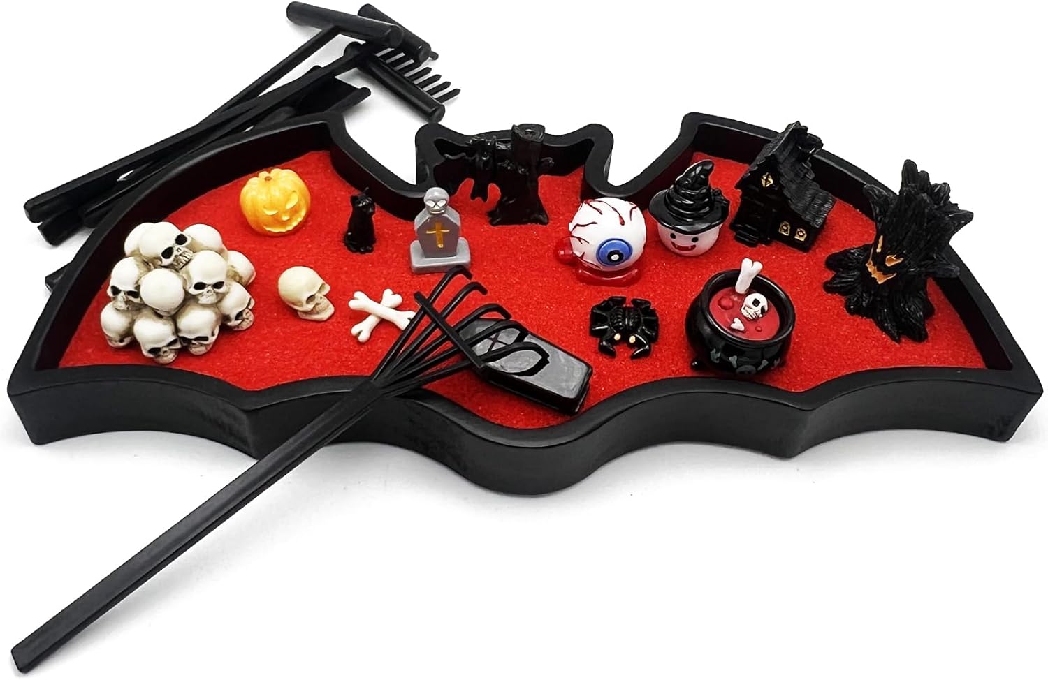 Bat Zen Garden Kit Mini Décor Halloween Spooky Office Decorations Tray for Work Desk Accessories Coffin Gothic Goth Desktop
