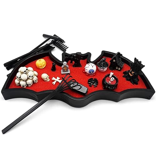 Bat Zen Garden Kit Mini Décor Halloween Spooky Office Decorations Tray for Work Desk Accessories Coffin Gothic Goth Desktop - BAT
