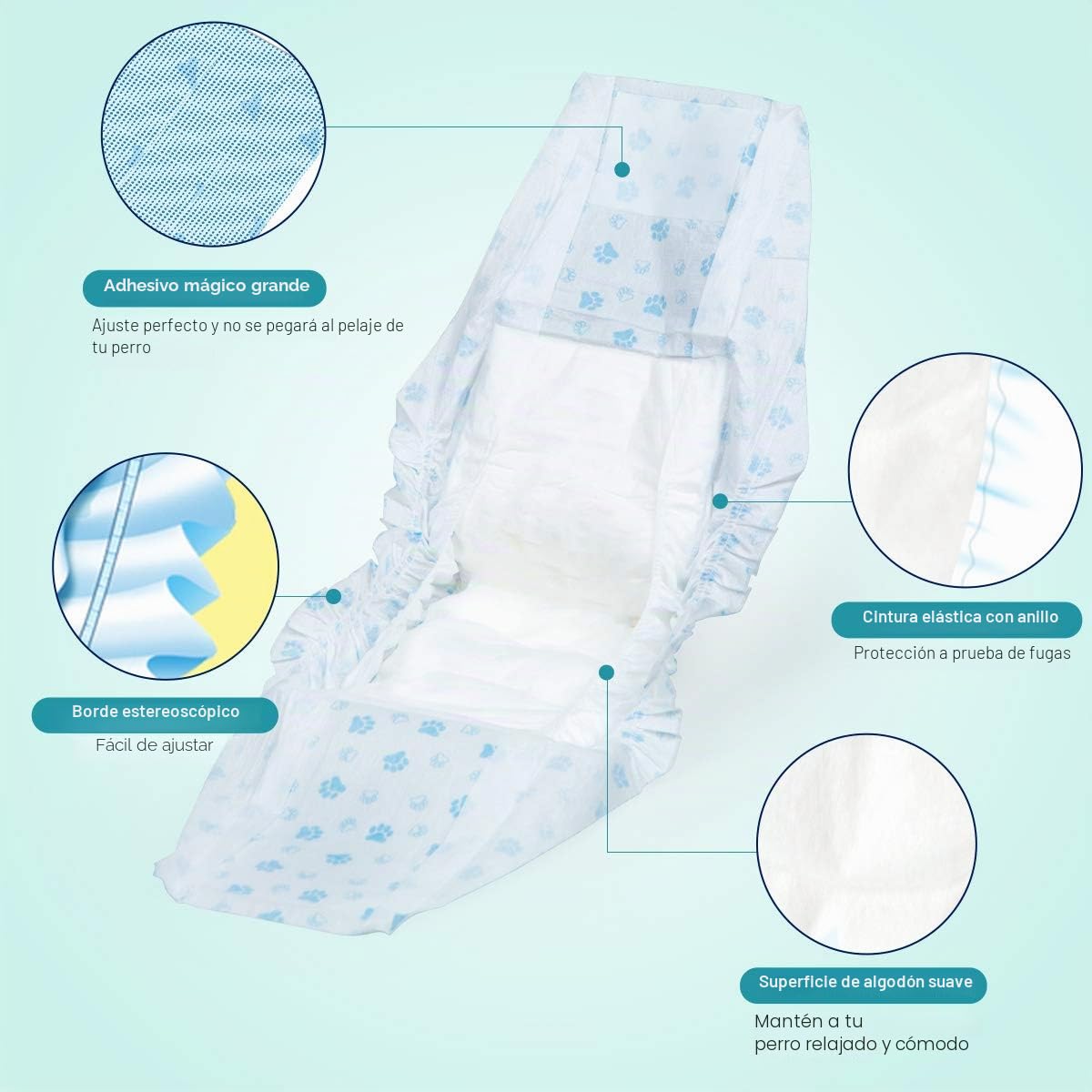 52 S Pañales Desechables para Perros Machos, pañales envolventes para Perros machos, se Adapta a Cintura de 30-48 cm, Talla S | Envolturas para perros machos con protección contra fugas y súper absorbentes, micción emocionante, incontinencia o marcado
