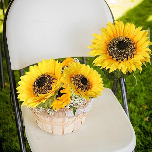 Miniatura 5 de Girasoles artificiales grandes de 9 pulgadas, flores de tallo largo, girasol artificial de 33 pulgadas de alto, girasoles de seda gigantes con tallo