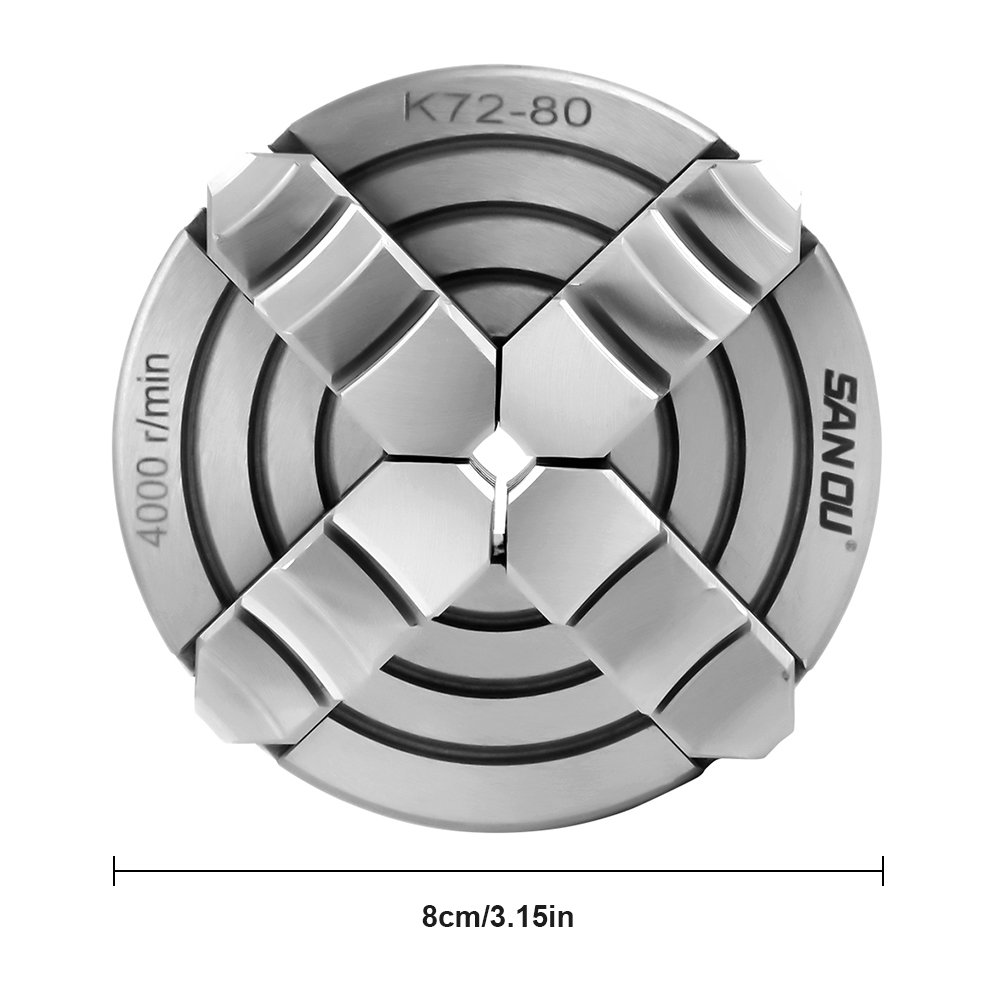 K72 – 80 mandril Torre 4 mordazas Independiente ajustable y reversible Dia. 80 mm