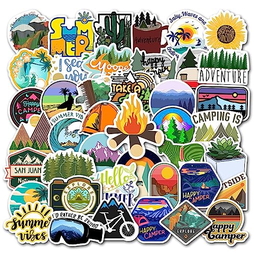Outdoor Camping Stickers for Teens Adults Boys Adventure Hiking Sticker for Camper 50PCS Camping Hapiuen Waterproof Vinyl Stickers for Water Bottle Laptop Scrapbook Party Supplies