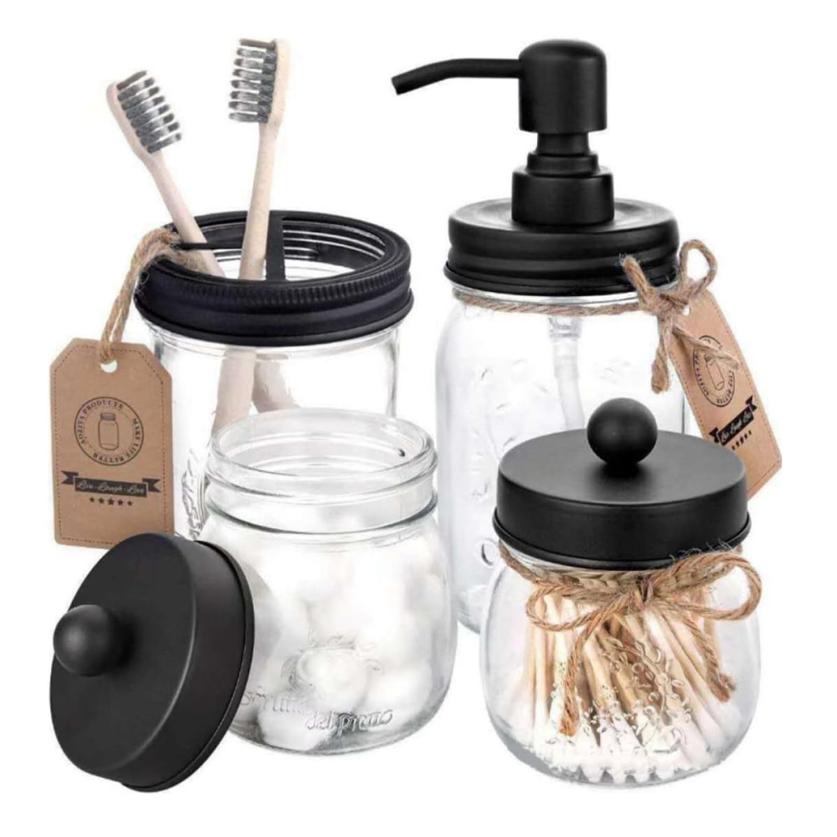 Kit de Vaso Portacepillos de Dientes de Vidrio Negro, para Baño