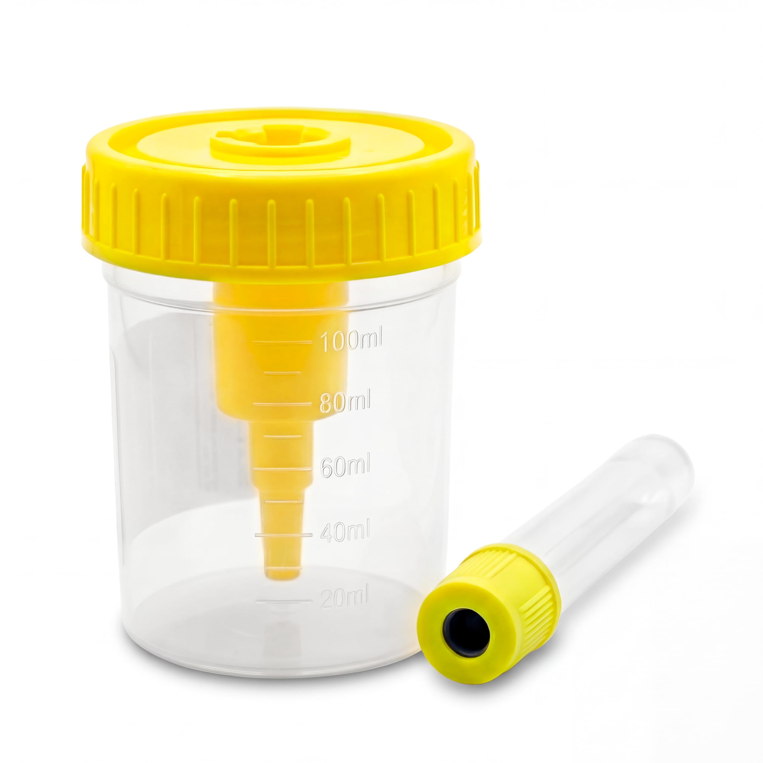 KMINA Kit de Prélèvement d'Urine sous Vide (150 unités), Flacon de 100 ml avec Graduation et Tube sous Vide de 9 ml, Système Clos et Hygiénique