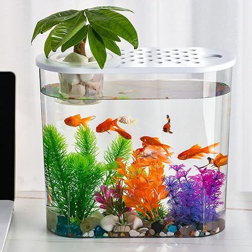 Miniatura 2 de POPETPOP acuario portátil pecera para decoración del hogar, fácil mantenimiento, caja de cría de plástico, soporte de escritorio elegante para sala