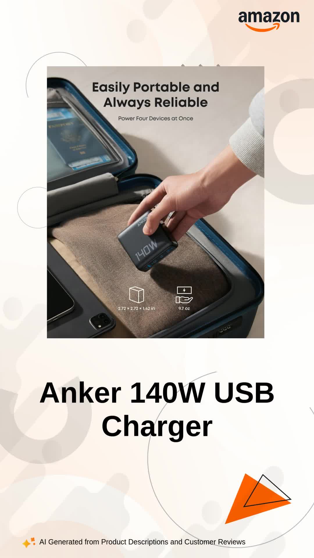 Anker MacBook Charger,140W Max 4-Port GaN USB C Charger Block with