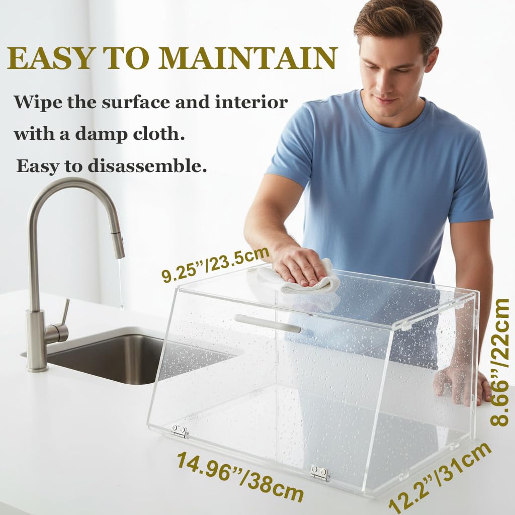 Vitrina apilable de acrílico para panadería, caja de exhibición para panecillos, pan de 15.9 x 6.5 x 12 pulgadas, puerta inclinada con 2 bisagras de acero inoxidable
