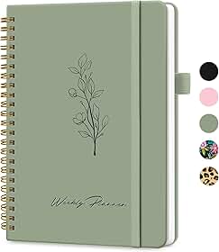 Planejador semanal sem data, caderno semanal de lista de tarefas com organizador de rastreamento de objetivos e hábitos, caderno planejador semanal A5 com encadernação em espiral, 15,5 cm x 20,8 cm - verde