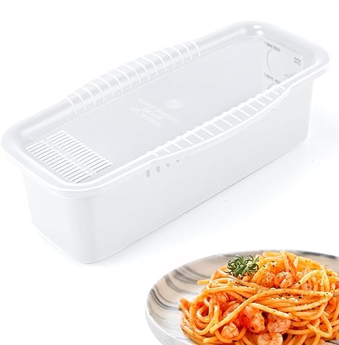 Cocedor de pasta para microondas con tapa de colador, cocina rápida y fácil, 4 porciones, olla de espagueti, no se pega ni espera a que hierva,