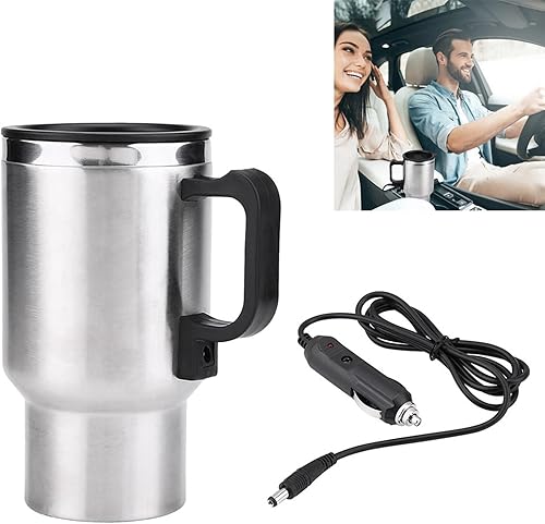 Miniatura 4 de Taza de calefacción para automóvil, taza de calefacción de viaje de acero inoxidable de 12 V 15.2 fl oz, taza de calefacción eléctrica para viajes,