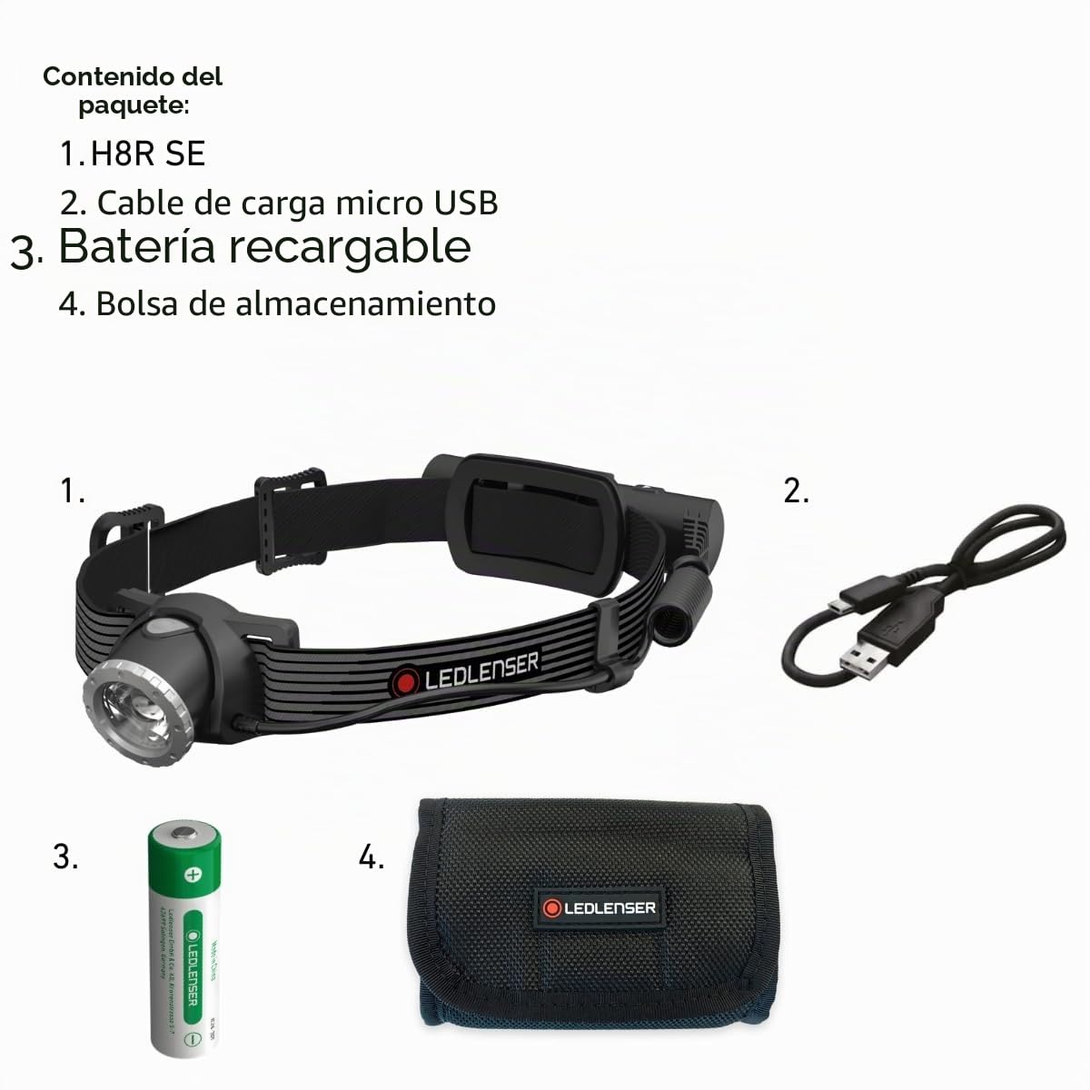 Ledlenser H8R SE Linterna Frontal Recargable, 700lm, Alcance 130m, IP54 | Enfoque ajustable, hasta 70h de autonomía, luz trasera roja, 158g, funda incluida, ideal para outdoor