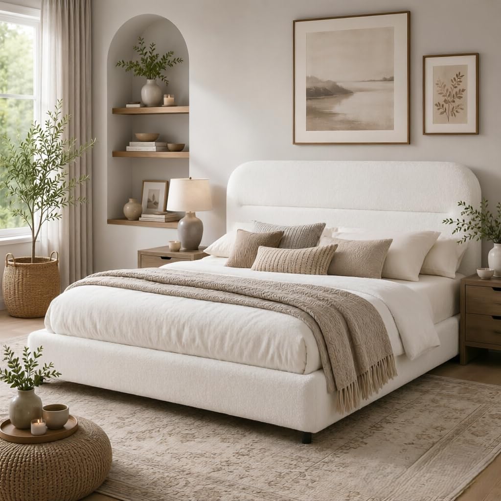 HOMBCK Full Upholstered Platform Bed Frame Boucle